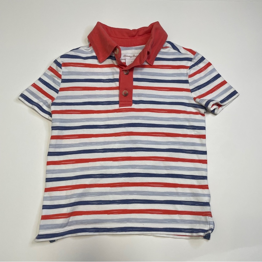 Tommy Bahama Boys Polo Cotton Short Sleeve Red Navy Stripe 2T Vents